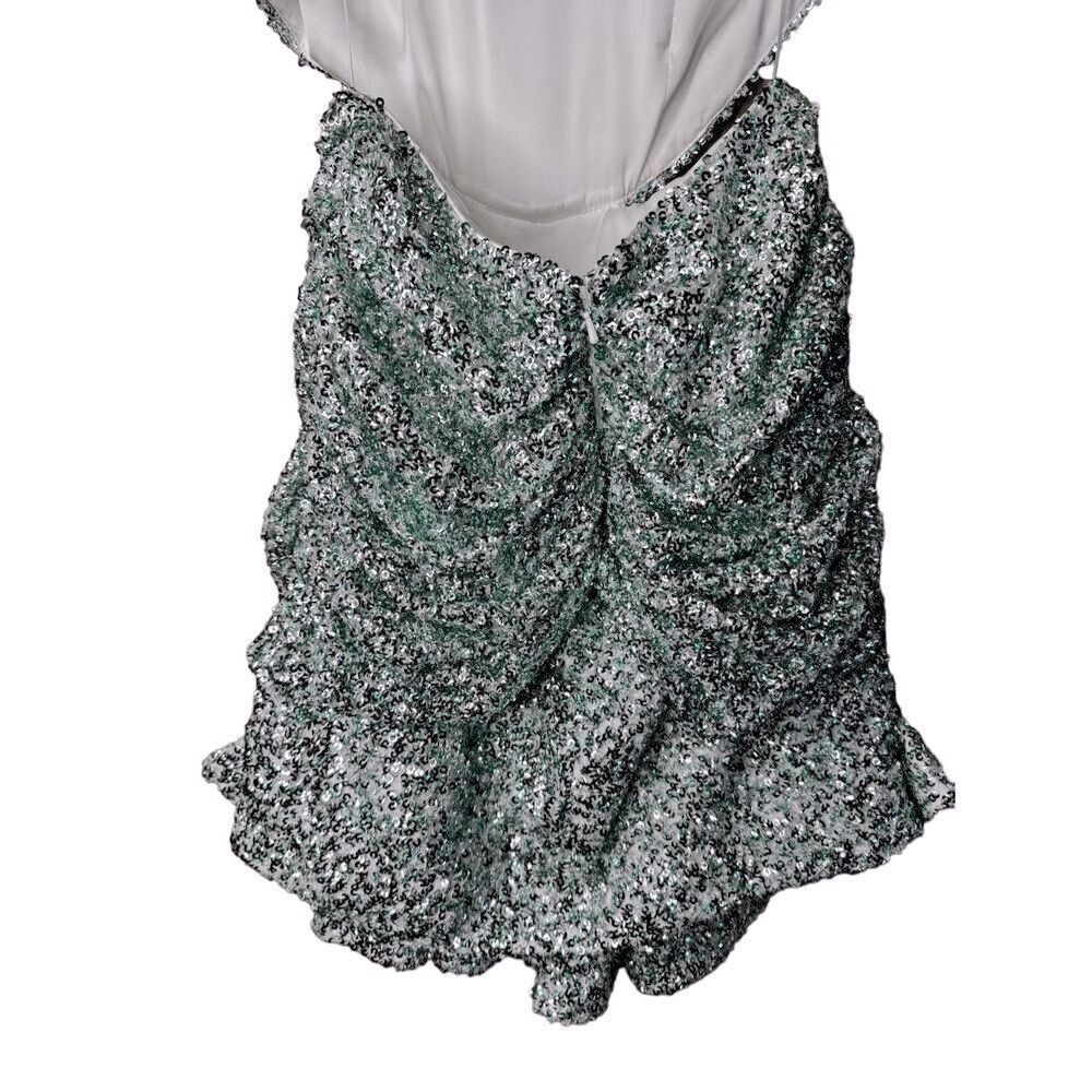 NWT Halpern cupped sequin high collared cut out dress aqua lace size 34/ US 2 - Picture 8 of 14
